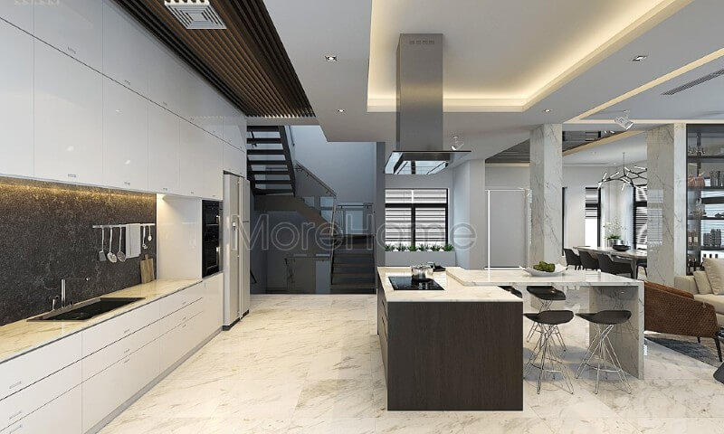 Nội thất phòng bếp đẹp cho chung cư, biệt thự cao cấp, gam màu trắng tự nhiên được sử dụng tạo nên cảm giác sạch sẽ, dễ chịu và sang trọng Thiết kế phòng bếp, tủ bếp đẹp