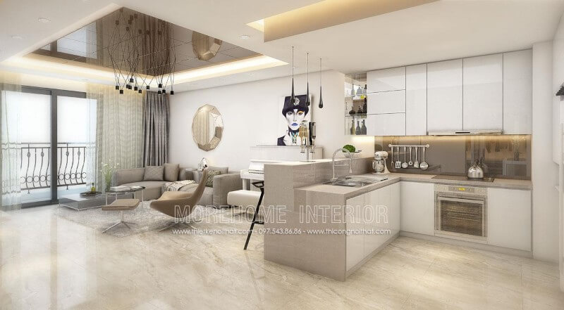 Thiết kế tủ bếp chung cư cao cấp phong cách hiện đại và trẻ trung Tủ bếp hiện đại
