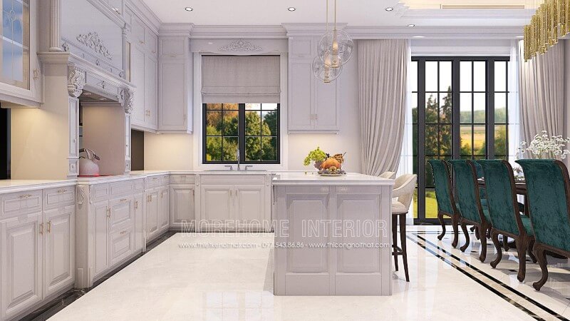 Cùng Morehome chiêm ngưỡng mẫu tủ bếp biệt thự cao cấp phong cách tân cổ điển đầy sang trọng Tủ bếp đẹp, tủ bếp đẹp hiện đại, tủ bếp An Cường, tủ bếp cao cấp