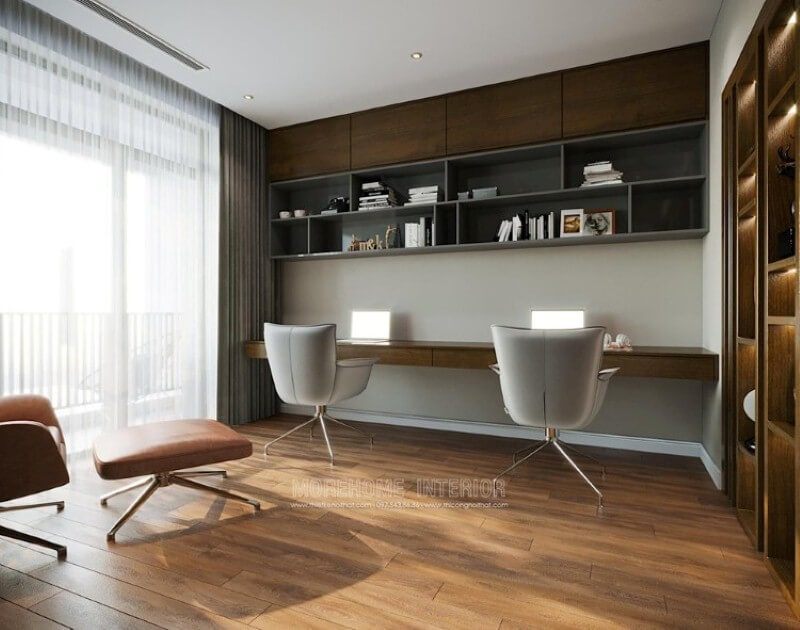 Mẫu kệ trang trí ấn tượng với cốt gỗ công nghiệp màu gỗ óc chó sang trọng