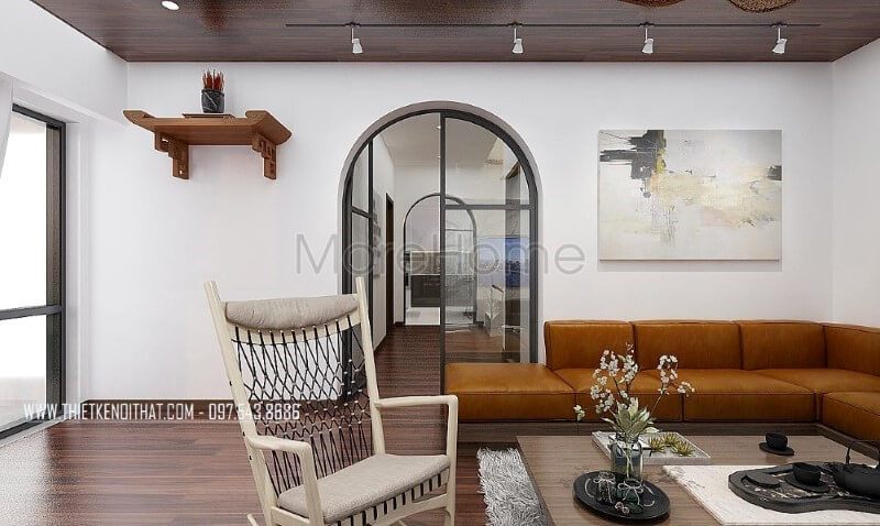 Thiết kế nội thất phòng khách hiện đại nhưng sáng tạo mới lạ với hệ cửa vòm phong cách đặc trưng trong thiết kế nội thất nhà tại Hy Lạp.