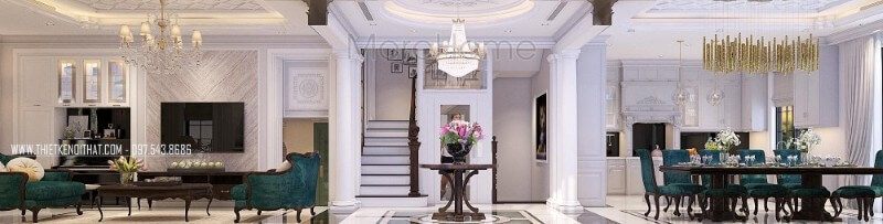 Mẫu thiết kế nội thất biệt thự Vinhomes Riverside là một trong những công trình thiết kế mang đậm phong cách tân cổ điển, sang trọng và quý phái