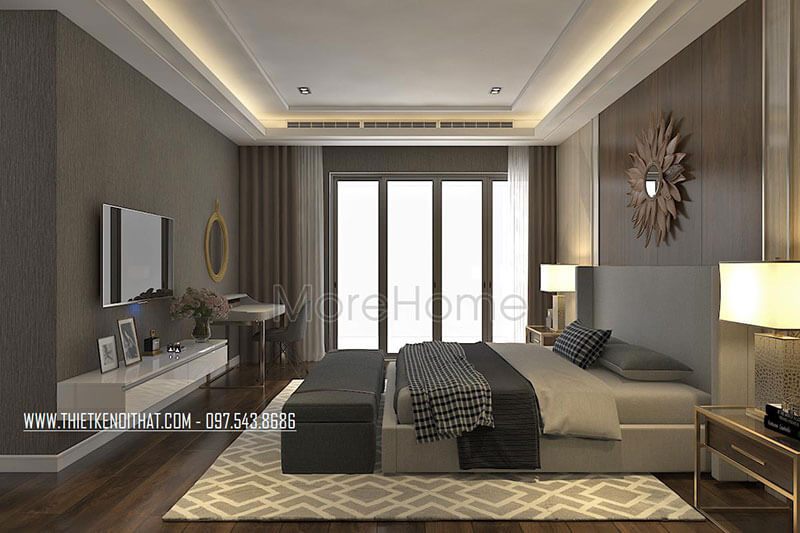 Mẫu giường ngủ gỗ bệt bọc vải hiện đại cho phòng ngủ