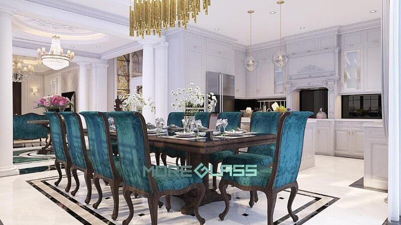 Mẫu thiết kế phòng bếp liền với phòng ăn cho những biệt thự cao cấp với phong cách quý tộc.