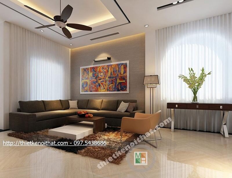 Dựng nội thất phòng khách hiện đại tại biệt thự Huyndai Hillstate.
